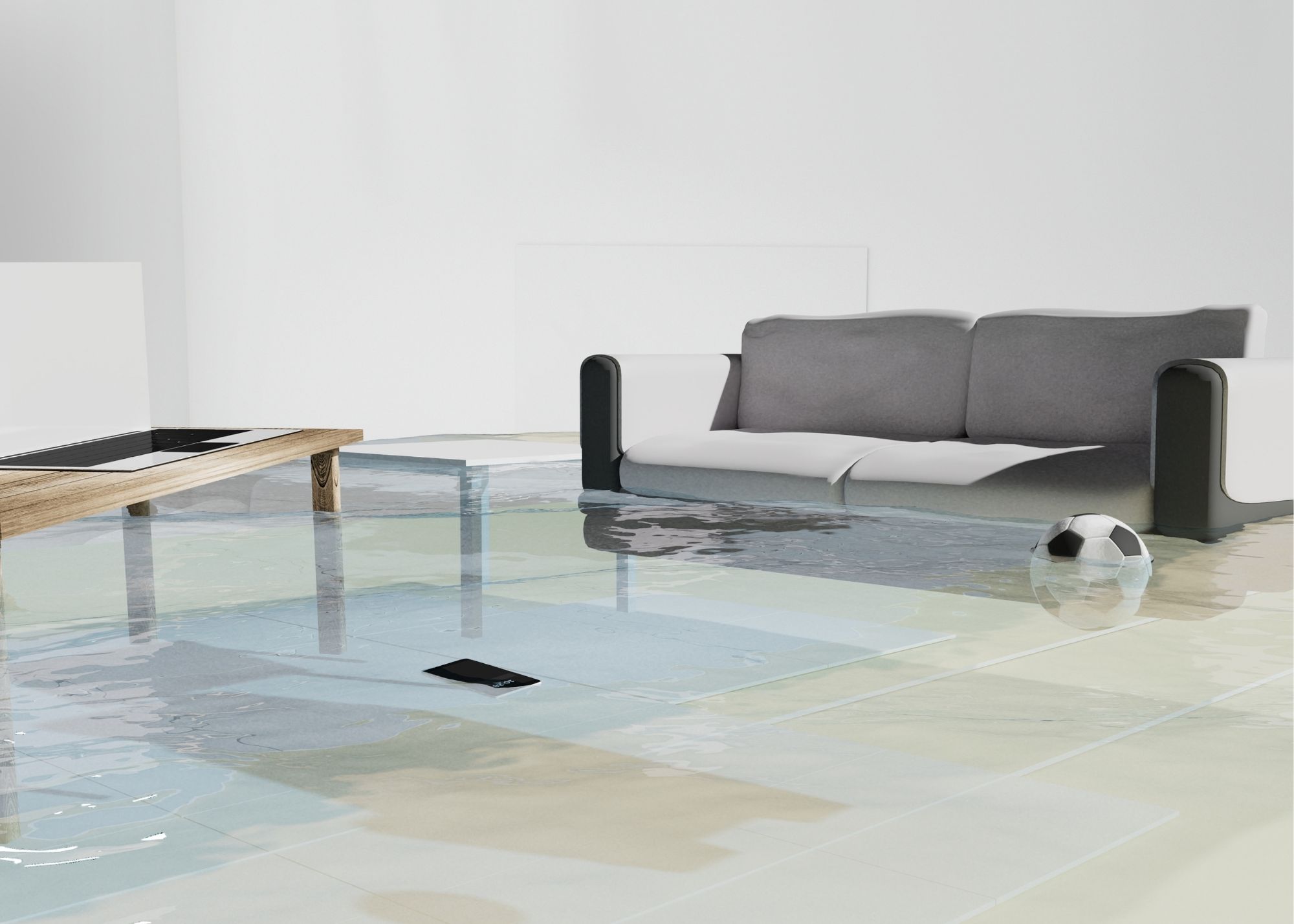 Standing water flooding a living room in an Edgewater, FL home